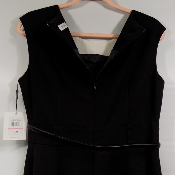 Calvin Klein Sleeveless Zip Back Belted Dress Black/Tan/White Size 10 NWT - Picture 8 of 13
